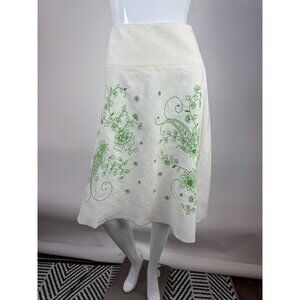 Nine & Company Womens Linen Blend Embroidered A-Line Skirt Size 12 White & Green